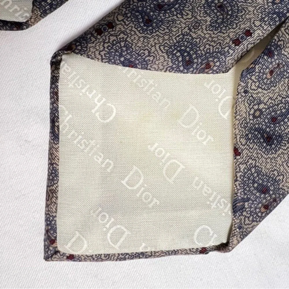 Christian Dior Monsieur Silk Paisley Tie Blue Gray Burgundy Vintage France